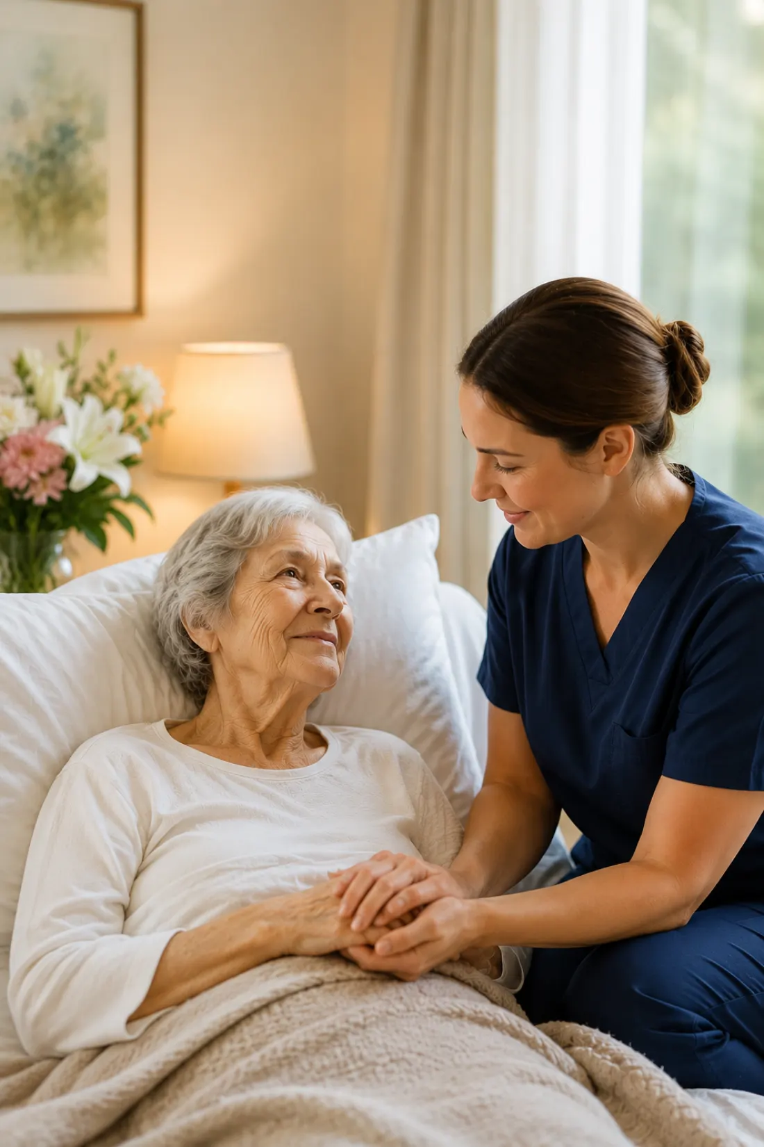 Palliative specialist visiting senior citizen at residence